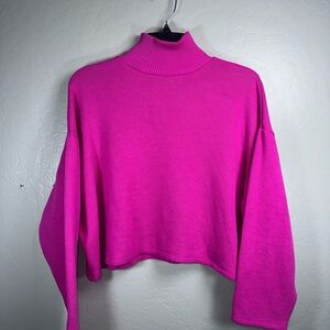 Hot Pink Cropped Mock Neck Sweater | Y2K Barbiecore Knit